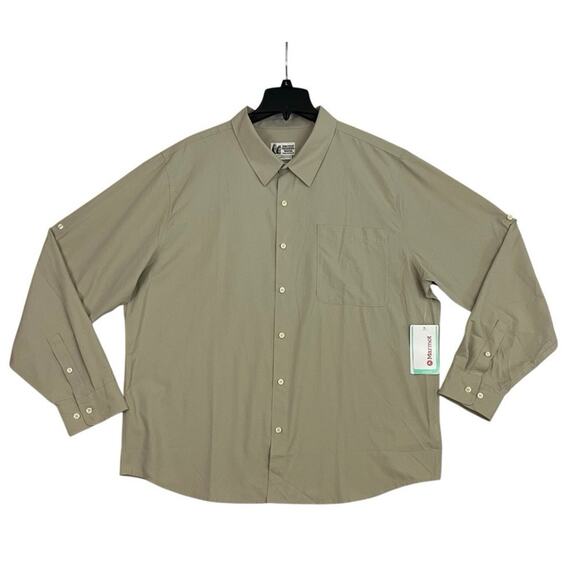 Marmot Mens Aerobora Button Down Shirt XXL Sandbar Tan Roll Tab Wicking Rip Stop - Picture 1 of 15